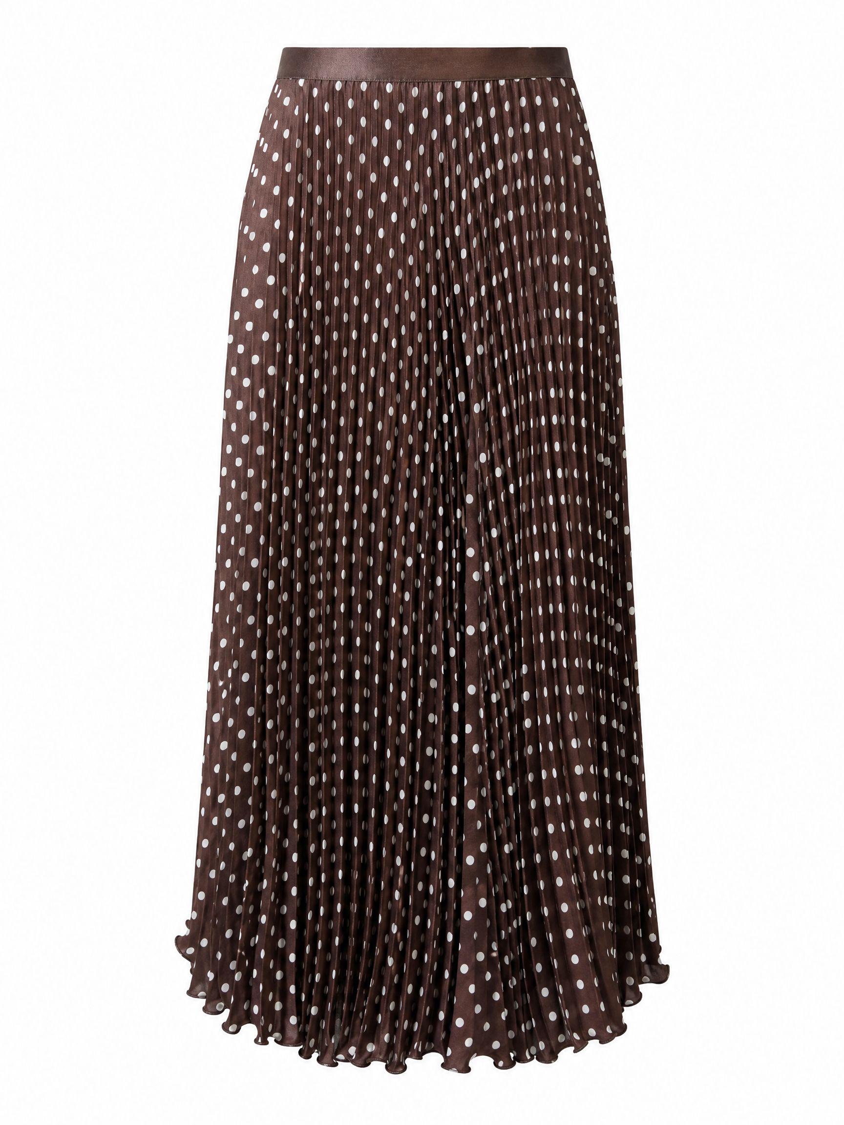 FD1013-咖色-3 Cherry Dot Pleated Midi Skirt - Image 4