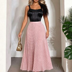 Cherry Dot Pleated Midi Skirt