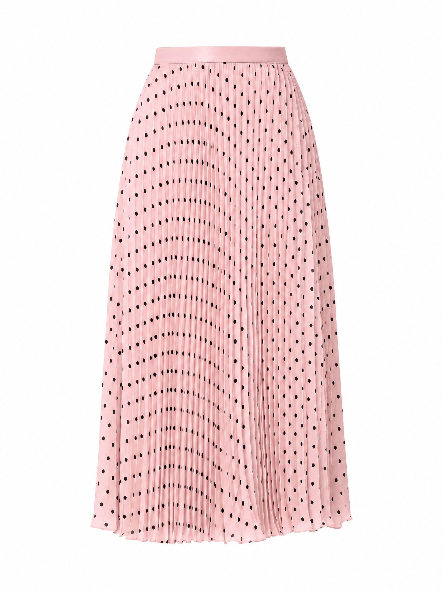 FD1013-粉色-3 Cherry Dot Pleated Midi Skirt - Image 7