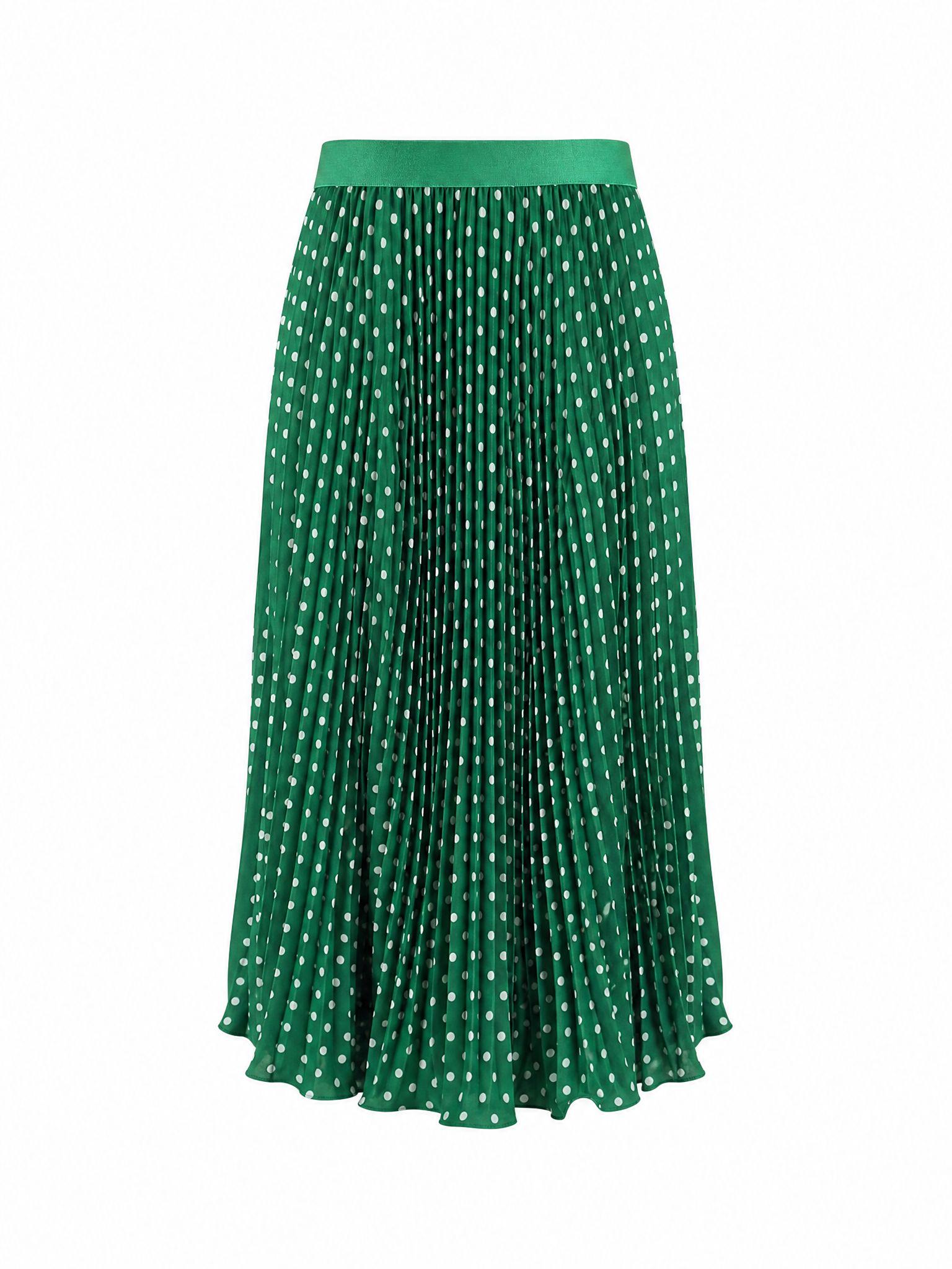 FD1013-绿色-3 Cherry Dot Pleated Midi Skirt - Image 2