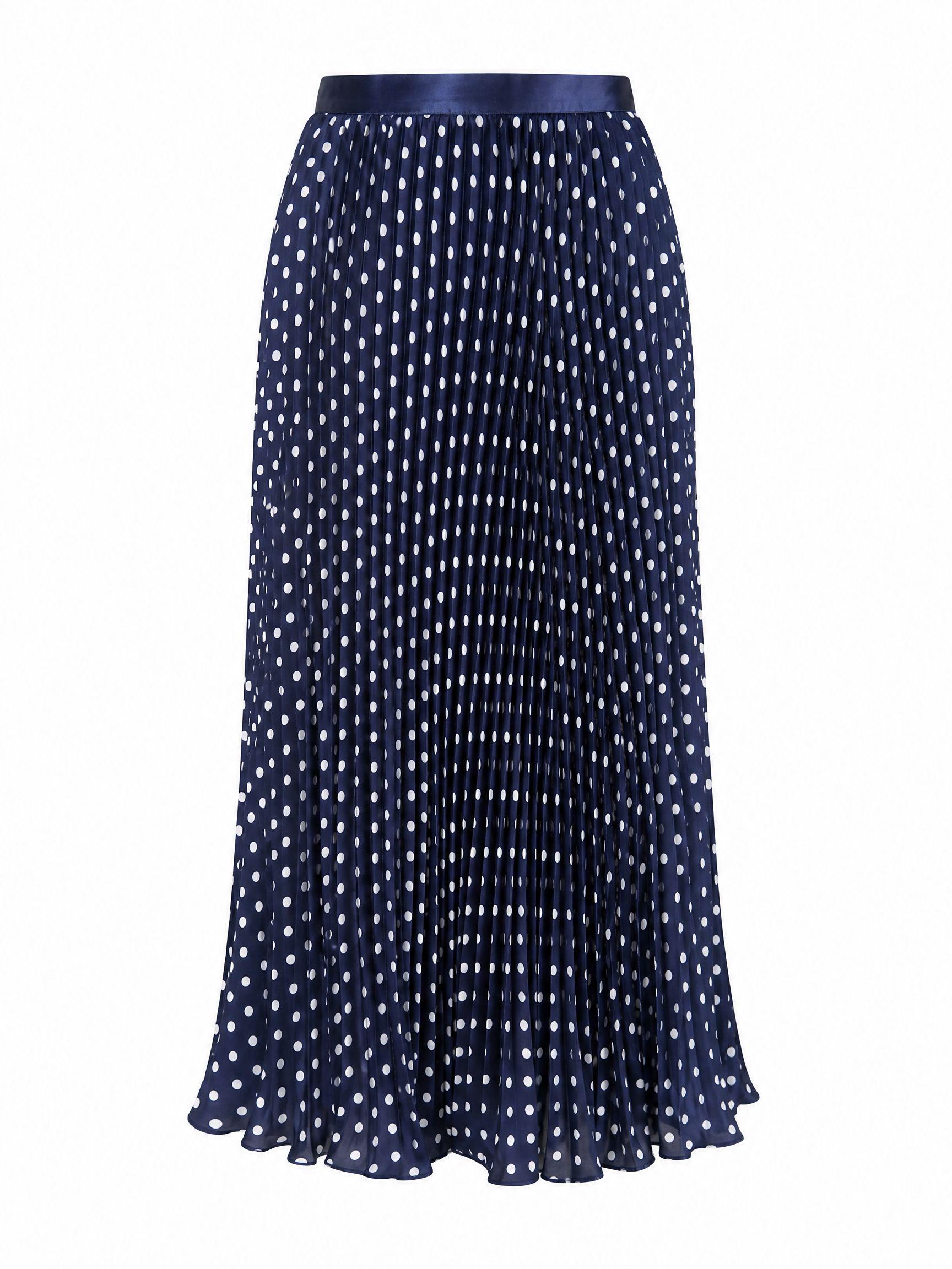 FD1013-蓝色-3 Cherry Dot Pleated Midi Skirt - Image 3