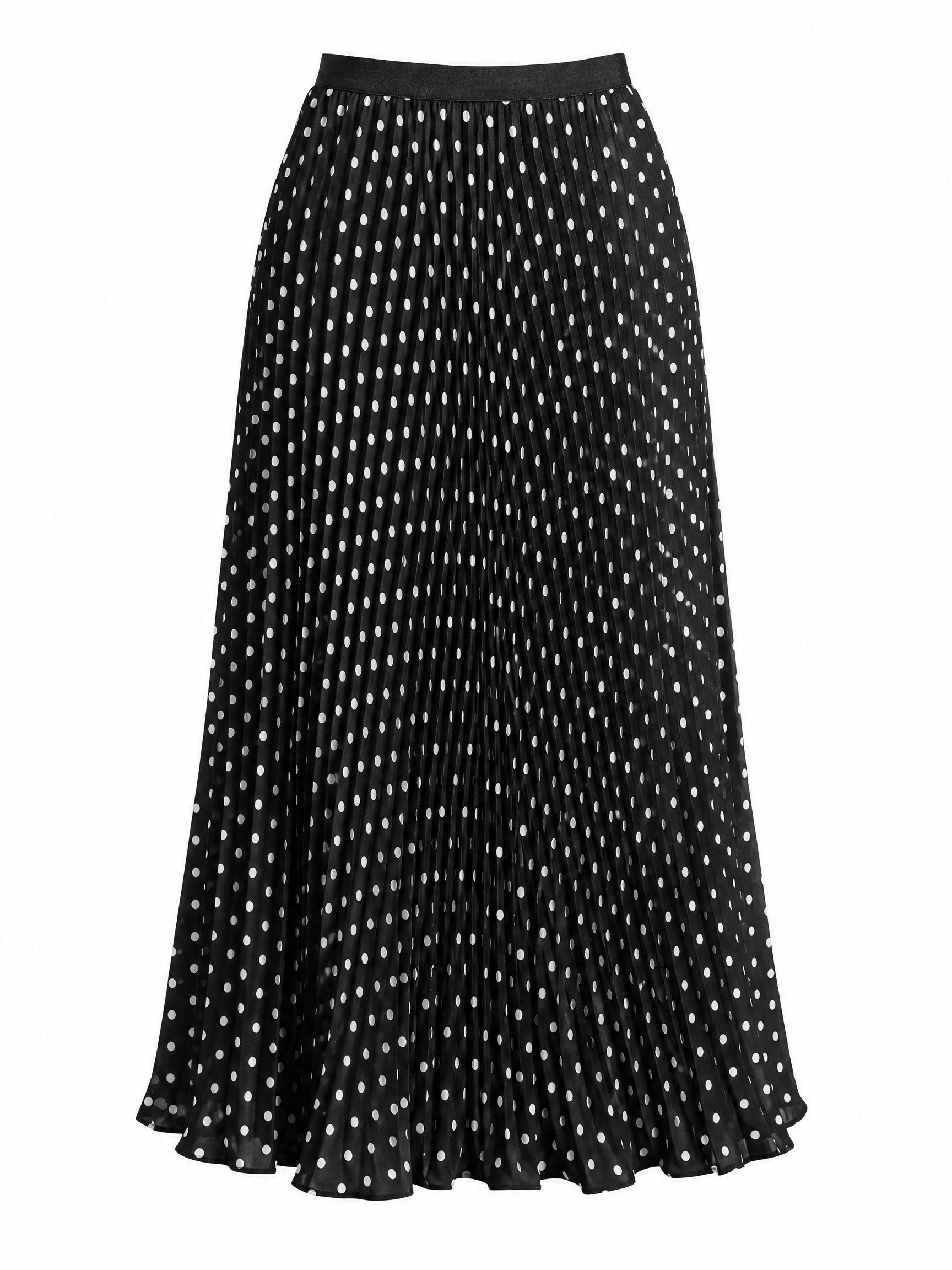 FD1013-黑色-3 Cherry Dot Pleated Midi Skirt - Image 6